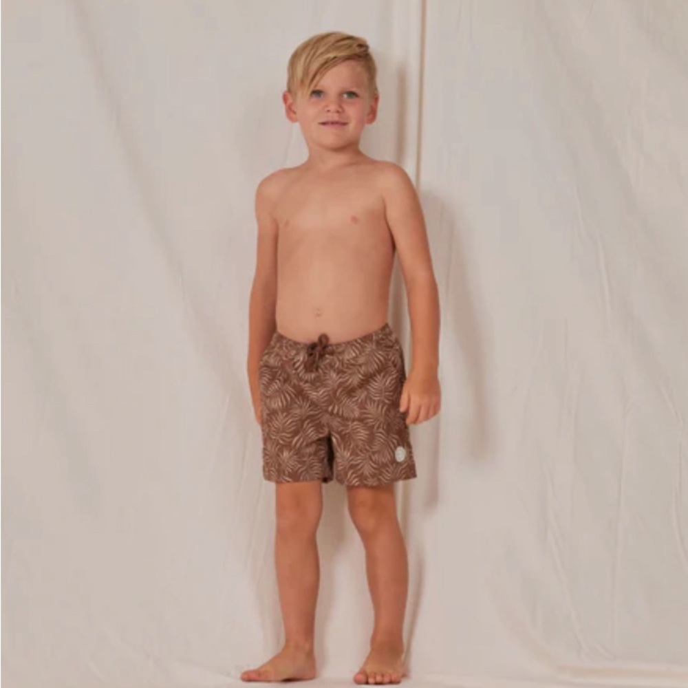 Rylee and Cru Brown Palm Leaves Swim Shorts